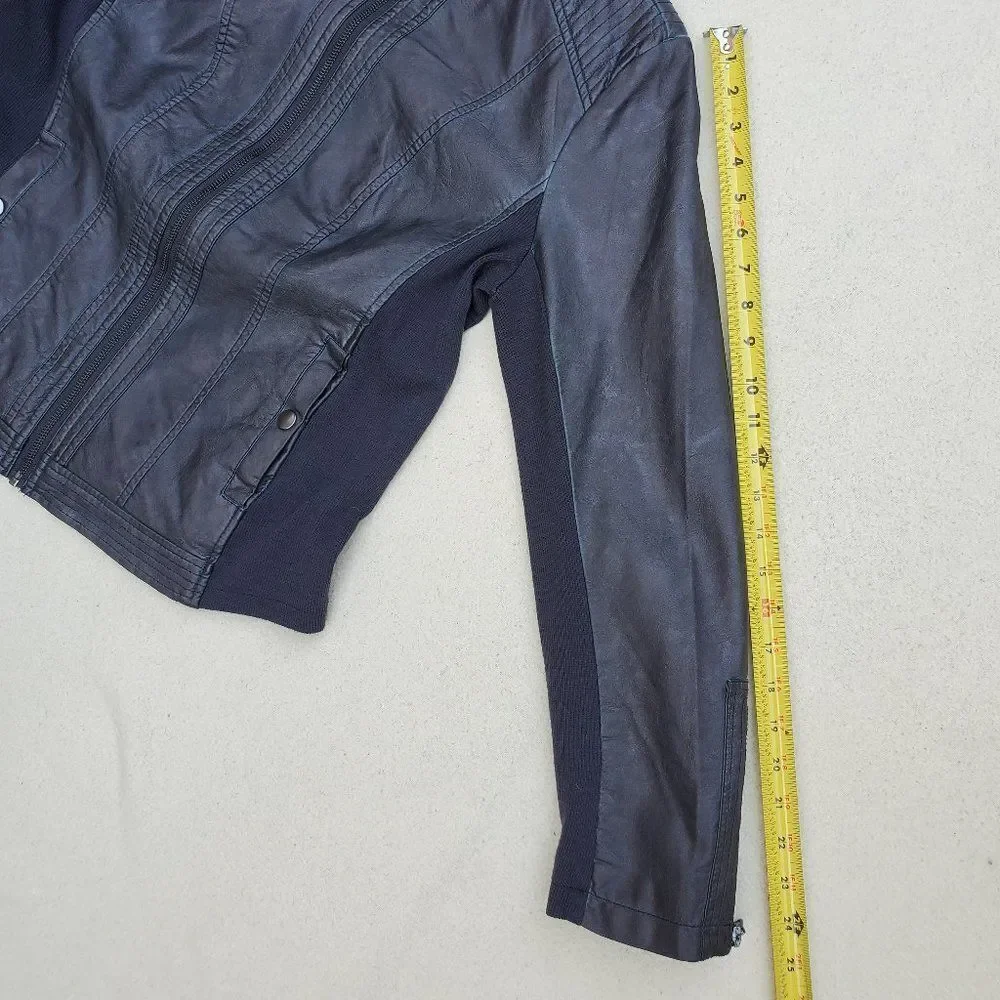 Sebby Collection blue faux leather moto jacket - Picture 6 of 16